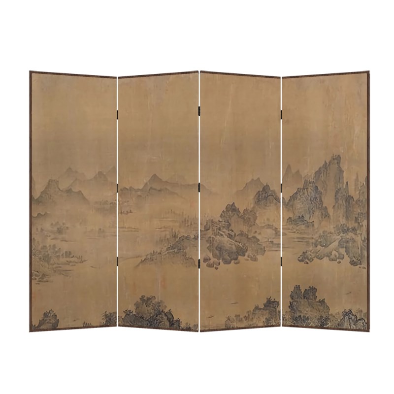 中式新古典风格折叠屏风 可移动背景墙客厅用山水画木质屏风