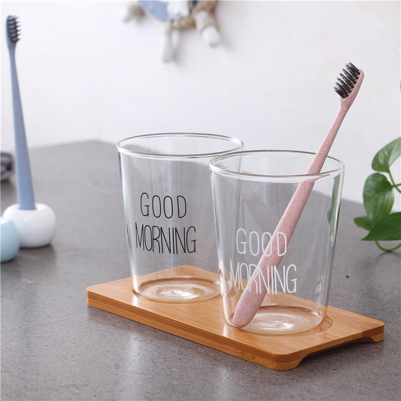 简约玻璃漱口杯情侣洗漱杯套装创意日式牙刷杯透明刷牙杯子牙缸杯
