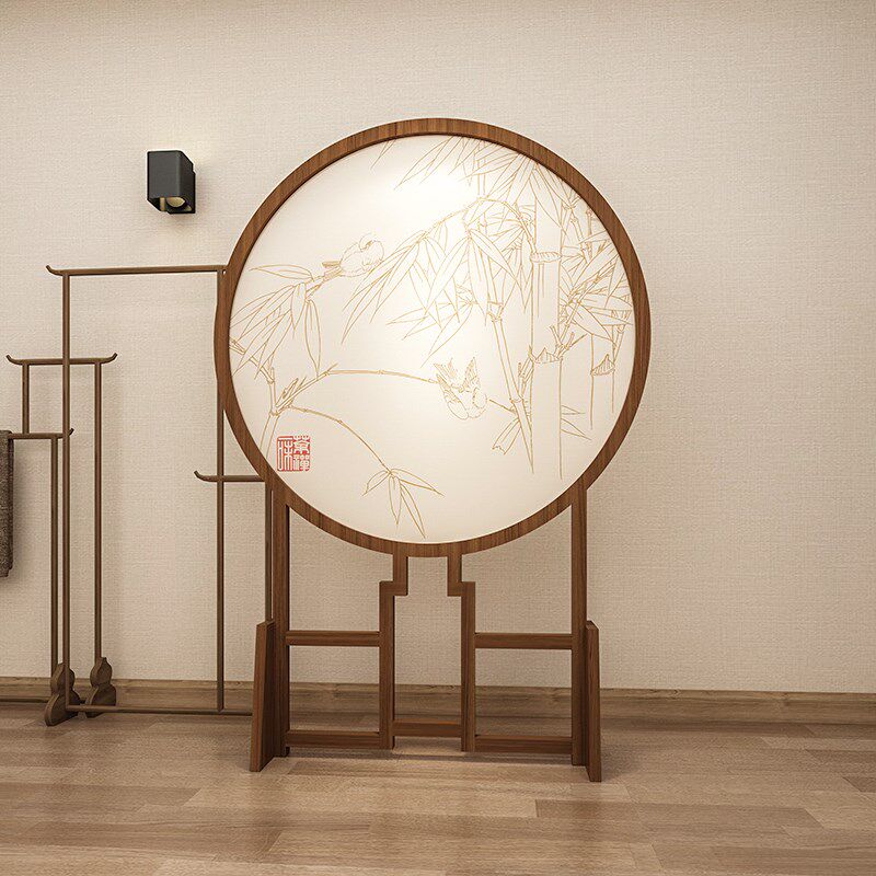新中式座屏实木屏风书房茶室展会装饰隔断定制禅意镂空玄关竹子