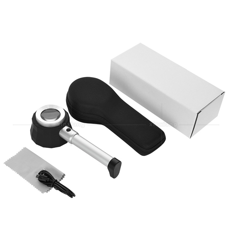 手持式10倍全金属勺子形带3个灯测量刻度尺放大镜\纺织布料照布镜