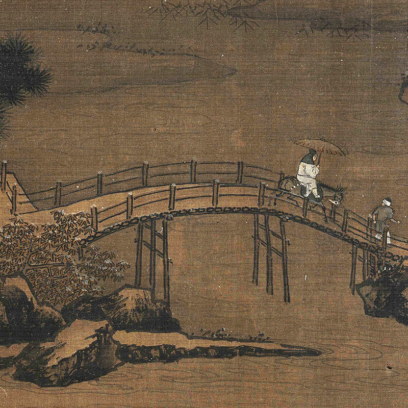 南宋刘松年四景山水图高清微喷宋元山水画复制传统山水临摹画稿