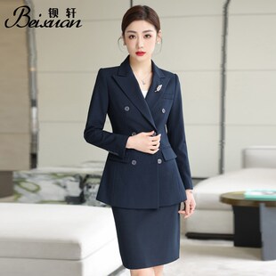 钡轩高端西装套装女初春新款公务员面试职业正装双排扣修身西服女
