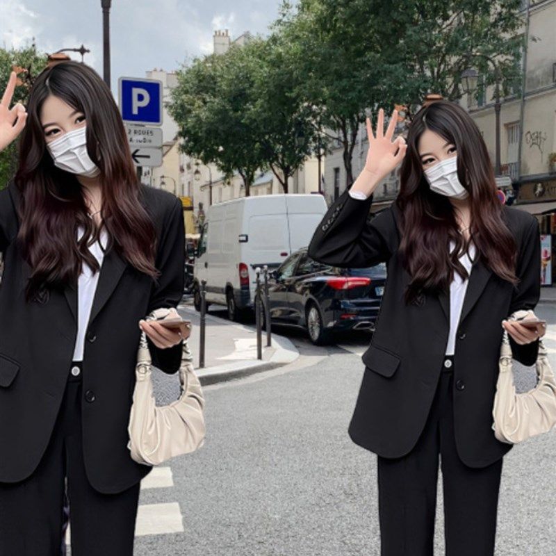 春装免烫宽松正装女套装大学生面试西装职业工作西服黑色气质外套