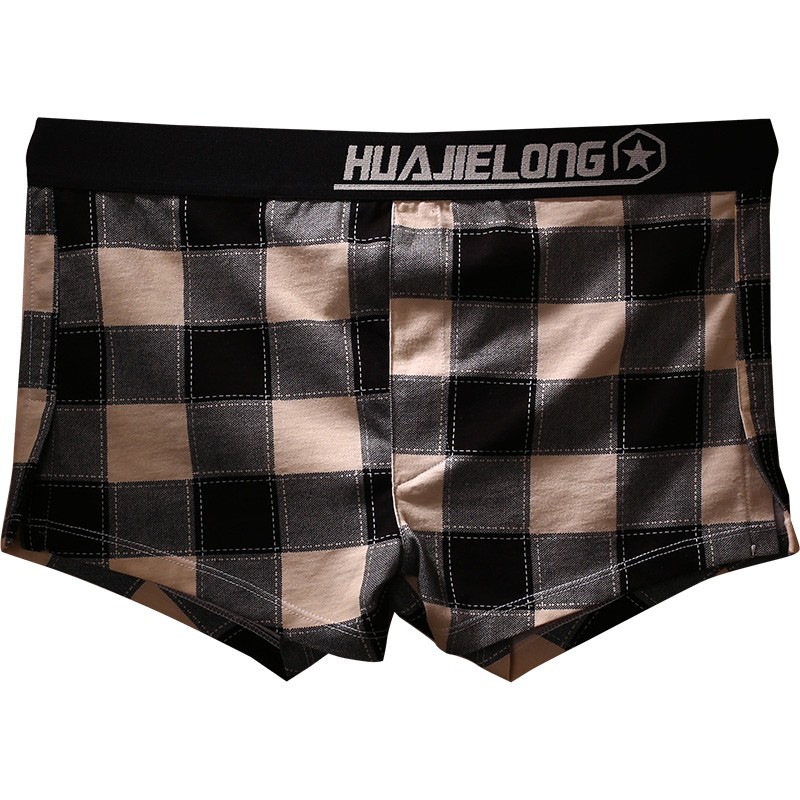 2条 青年纯棉格子潮男士家居裤防走光短款睡裤阿罗裤平角裤内裤头