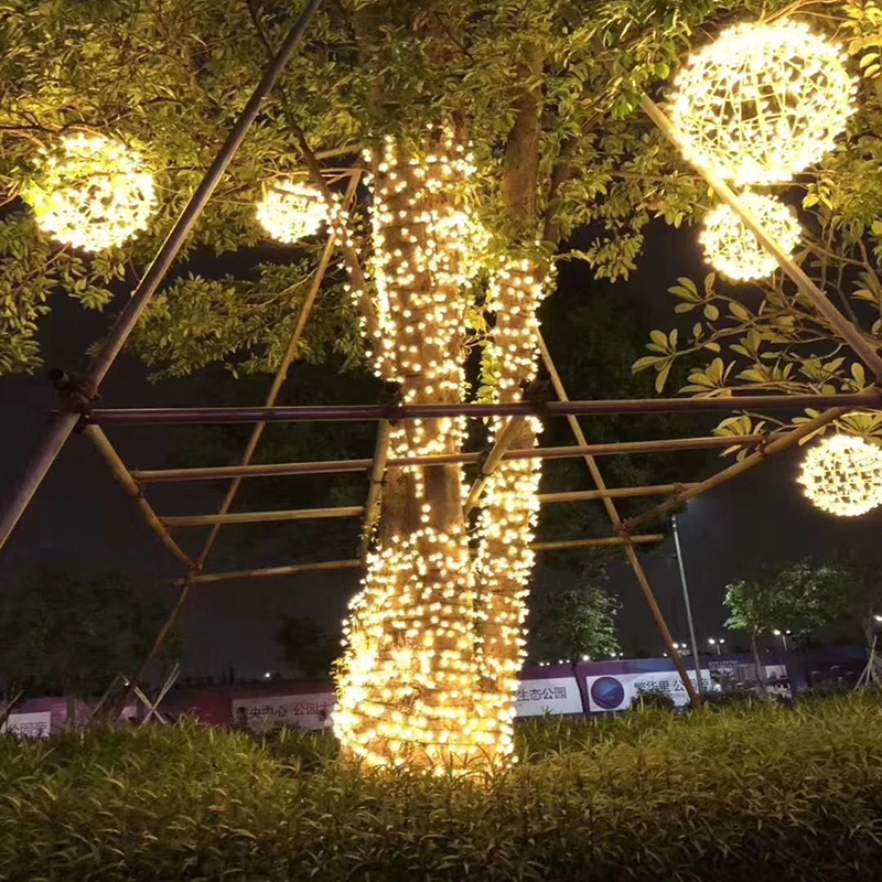 led藤球彩灯挂树上夜市户外防水庭院街道亮化挂树发光圆球装饰灯