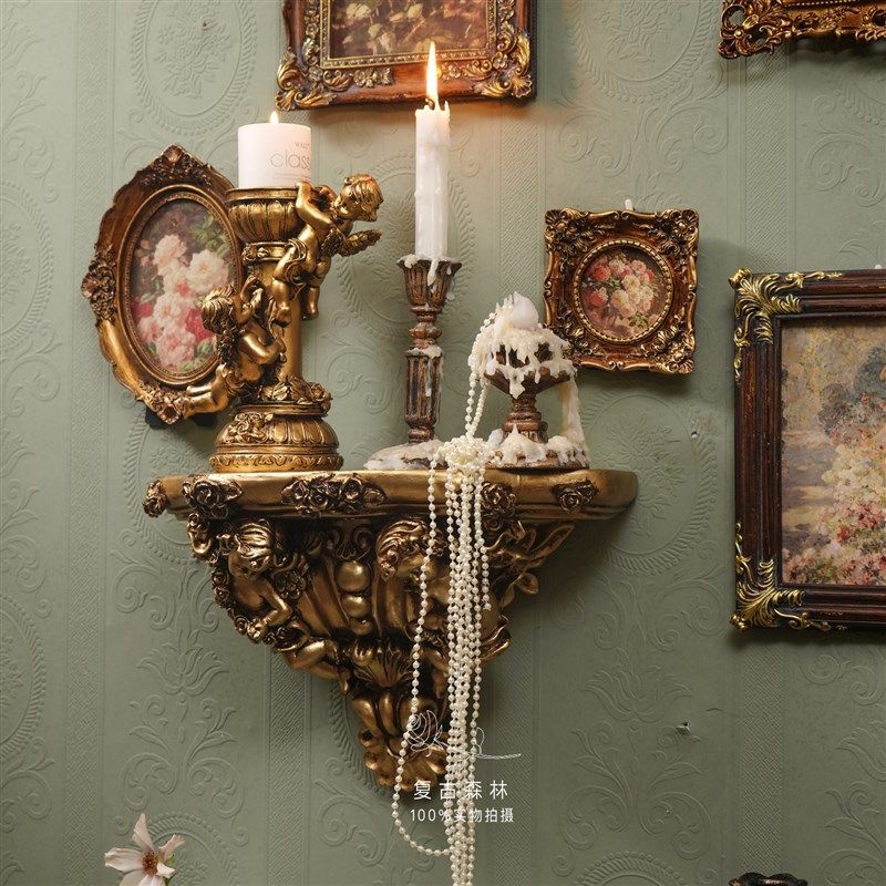 复古森林欧式天使罗马柱烛台浮雕壁挂法式相框家居装饰拍照道具