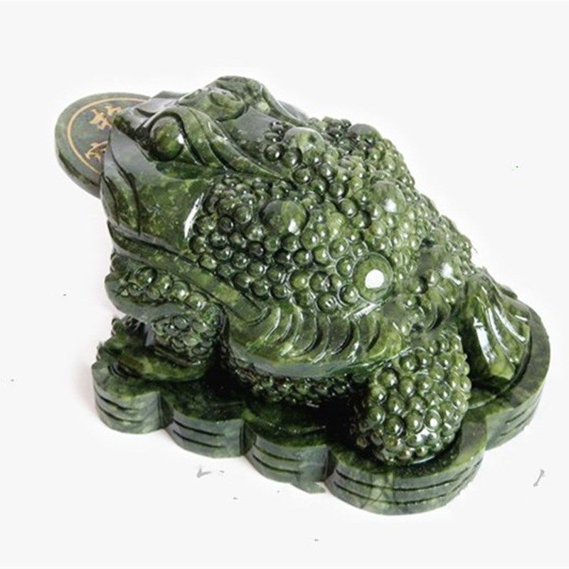 岫玉金蟾摆件三脚金蟾蜍玉石家居饰品开业商铺收银台礼品