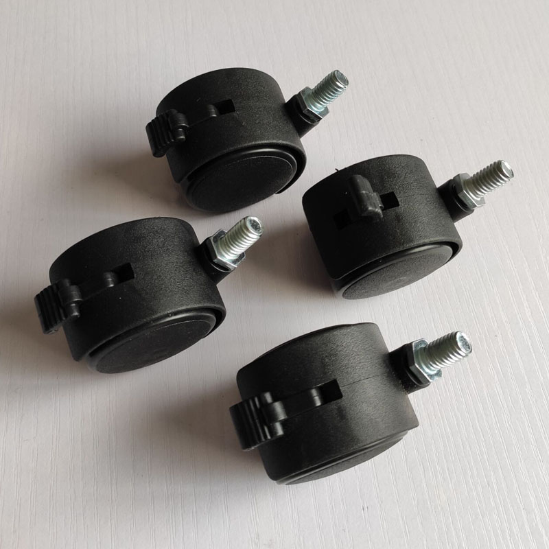 轮子万向轮刹车1.5寸4只装M8通用螺纹轮衣架桌子滑轮带轴静音脚轮