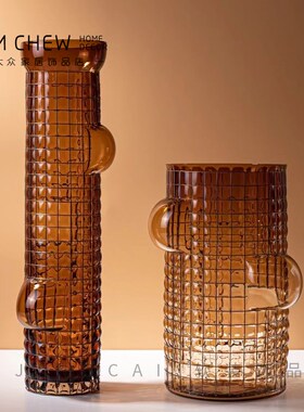 北欧复古中式玻璃花瓶样板间样品屋展示中心手工吹制插花玄关客厅
