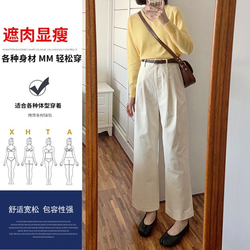 小个子150cm九分白色工装阔腿裤女夏季155xs码宽松显高休闲直筒裤