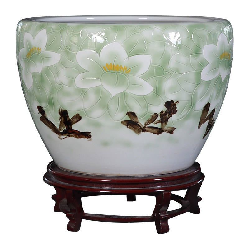 景德镇陶瓷金鱼缸养荷花莲花盆乌龟锦鲤客厅书画缸特大号庭院水缸