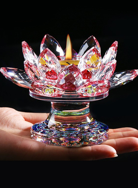 藏式莲花酥油灯灯座水晶七彩灯座藏族用品家用长明灯蜡烛烛台