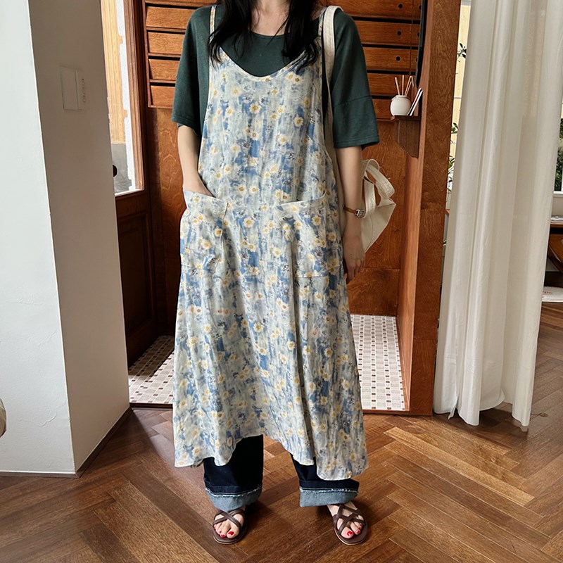 连衣裙女2024新款夏季迷人水彩花色舒适叠穿无袖背带吊带裙长裙子