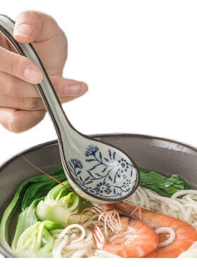 创意日式陶瓷勺子 吃饭勺米饭勺汤碗勺 家用二针汤勺小柄弯把小勺