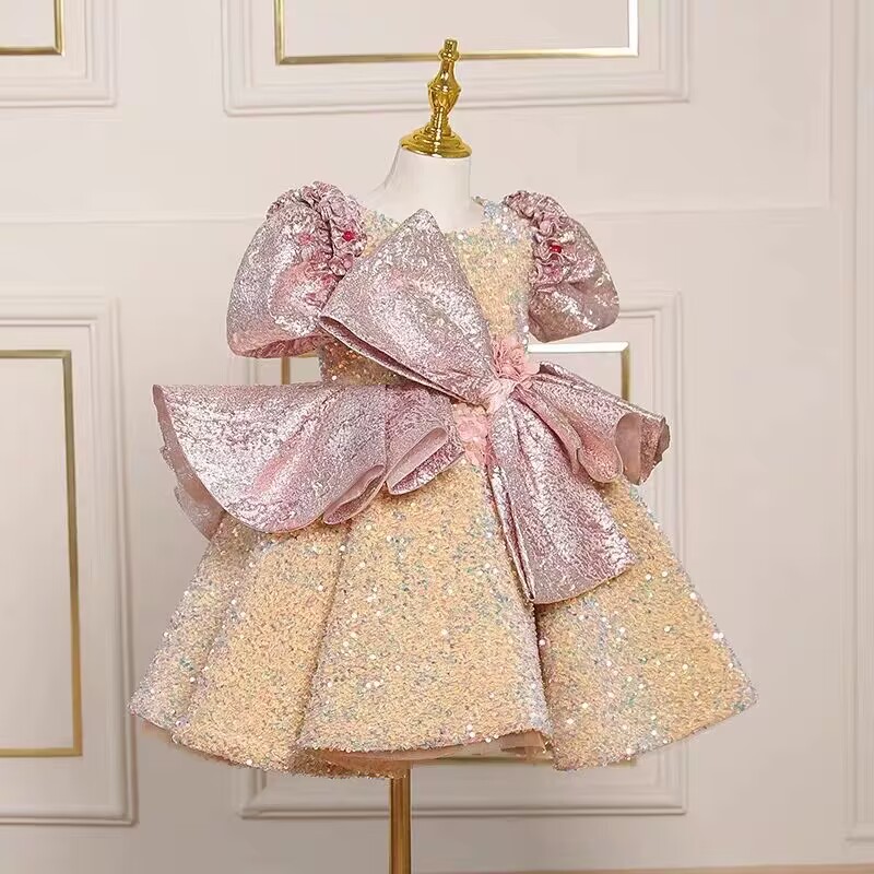 女童礼服裙蓬蓬公主裙新款走秀演出服主持人钢琴生日晚礼服亮片仙