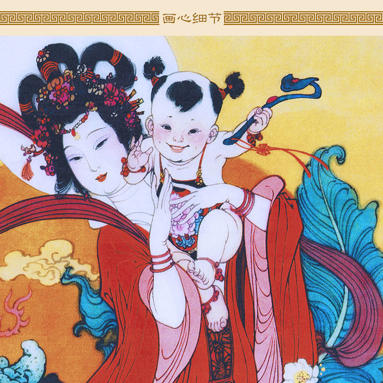 麒麟仙女童子人物画像 客厅卧室装饰画 绢布卷轴挂画来图定制订做