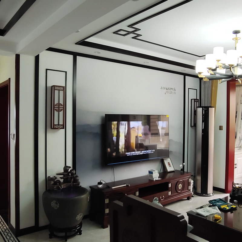 定制新中式实木烤漆线条7字L型电视背景墙装饰灯池吊顶木线收边线