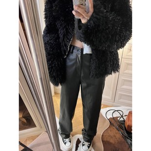 大码 胖mm辣妹黑色阔腿pu皮裤 女秋冬季 高腰宽松显瘦高个子拖地长裤