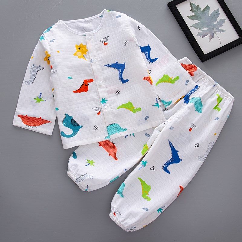 儿童纯棉家居服双层纱布棉纱薄款睡衣男童女童套装夏季长袖空调服,童装/婴儿装/亲子装,家居服套装,淘宝优惠券,粉丝福利购,淘宝优惠卷