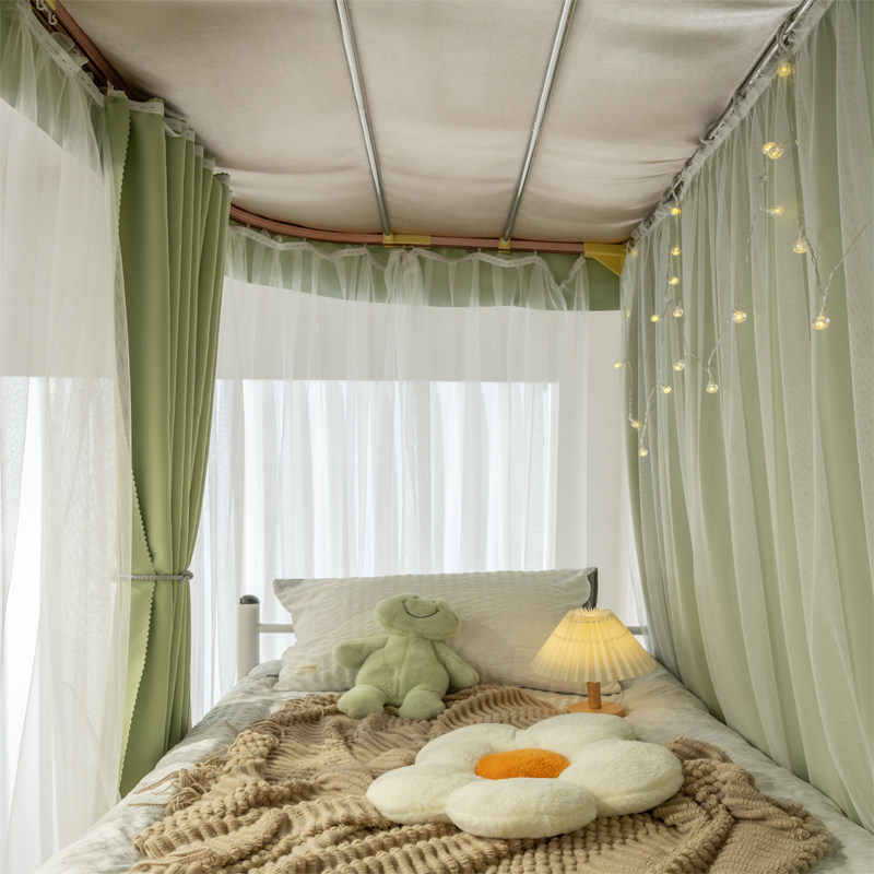 U型导轨道床帘学生宿舍蚊帐一体式滑轨强遮光帘上下铺寝室含支架