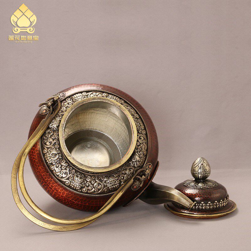藏式红铜酥油茶壶尼泊尔手工净水壶铜茶壶水壶酒壶敬水壶西藏摆件