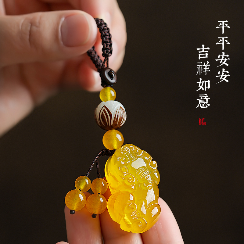 财源玉石貔貅钥匙扣网红汽车钥匙挂件高档男女可爱精致情侣挂饰链