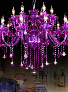 欧式紫色水晶灯酒店网吧KTV吊灯咖啡厅服装店装饰灯彩色玻璃吊灯