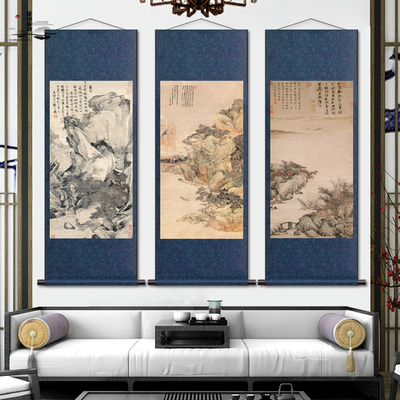唐寅国画骑驴归思图仿古茶楼卷轴古典玄关画装饰名家字画送礼卷轴