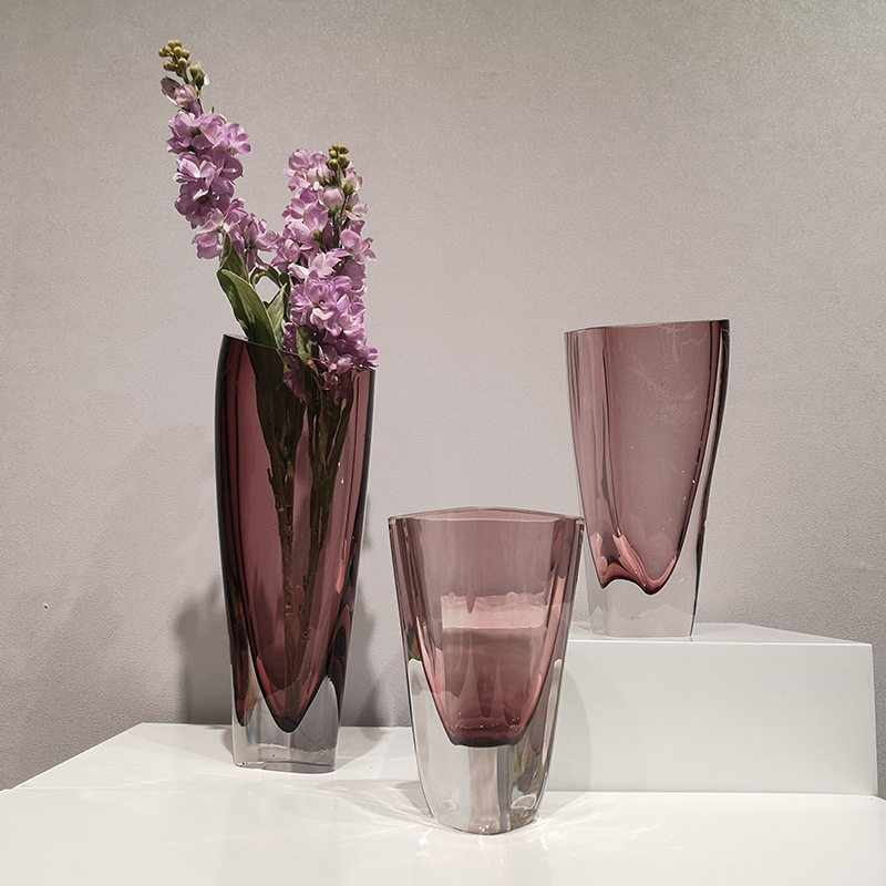 现代轻奢三角斜口琉璃花瓶家居软装饰品样板房间餐桌花器插花摆件