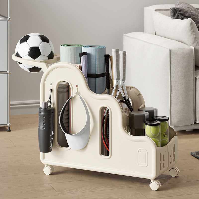 家用收纳架移动整理运动健身器材羽毛球瑜伽垫收纳篮多功能置物架