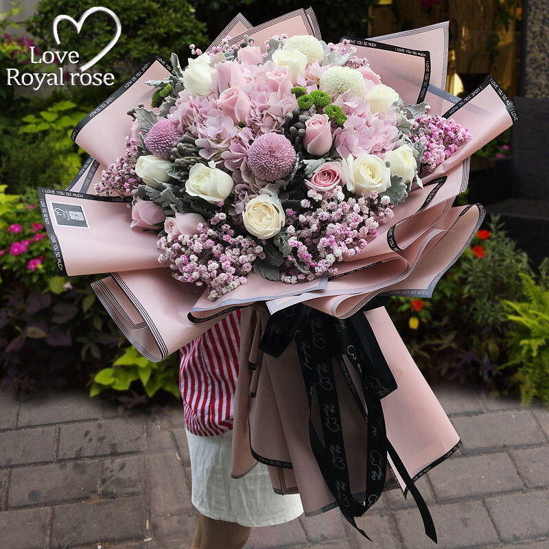 杭州鲜花速递同城玫瑰花绣球桔梗混搭花束爱人生日订X花店送花上