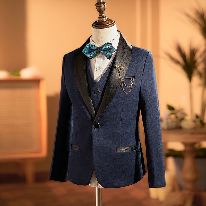 男童西装套装藏青主持人礼服儿童钢琴演出舞S台走秀西服晚会帅