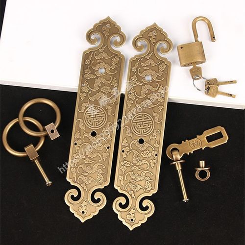 中式仿古大门花格门拉手锁扣纯铜实木门房门门锁U古典庭院门把手