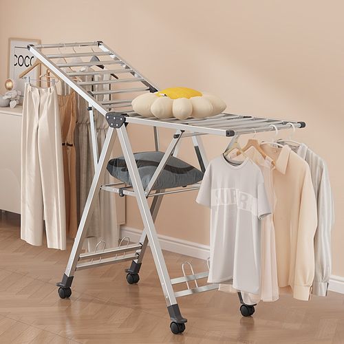 加厚不锈钢折叠升降晾衣架落地z室内阳台家用挂衣架晾衣杆晒被神