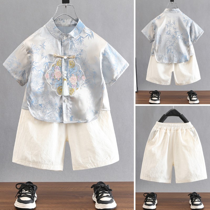 汉服男童夏季套装日常o穿薄款国风儿童古装宝宝唐装周岁礼服抓周