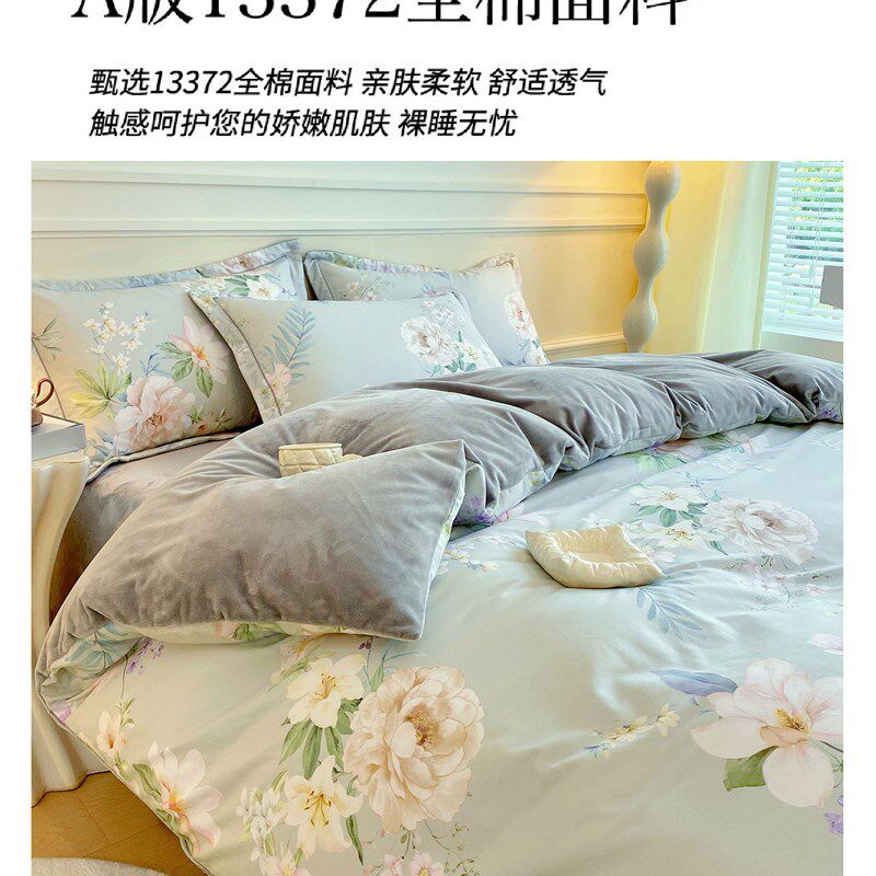 纯棉加绒法兰绒被套单件冬季一面棉一面绒ab面Q全棉单面珊瑚绒被