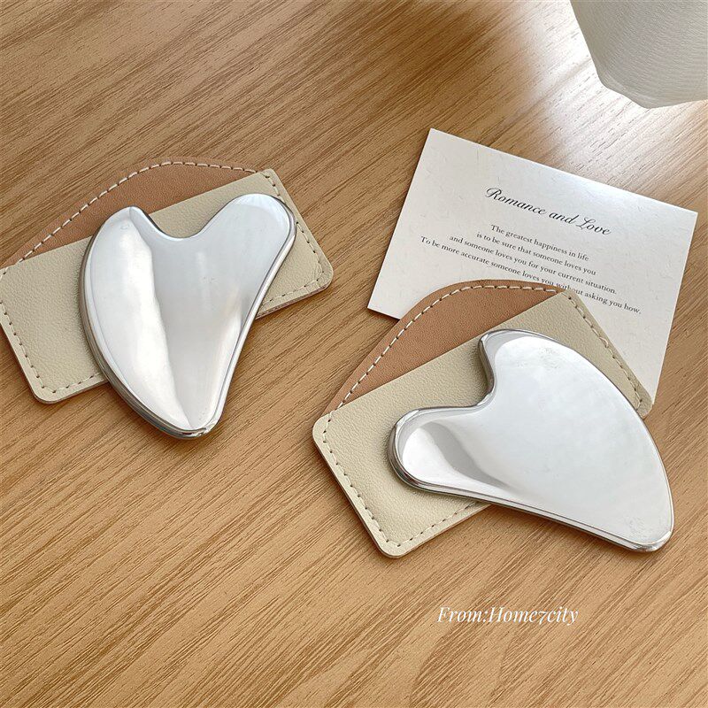 不锈钢刮痧板带j保护套爱心形刮痧板面部美容刮板眼部提拉按摩棒