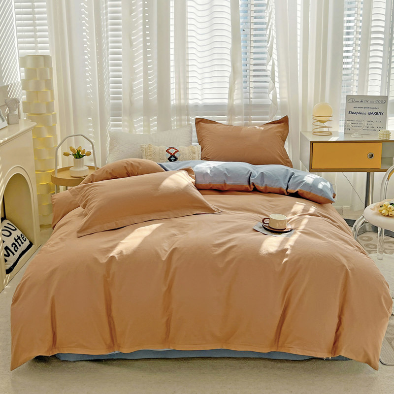 100%全棉纯色四件套双人1.u8米床单人1.5m被套200x230简约纯棉4件