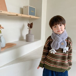 宝宝围巾秋冬可爱k婴儿毛绒保暖男童女孩儿童爱心手掌交叉围巾围