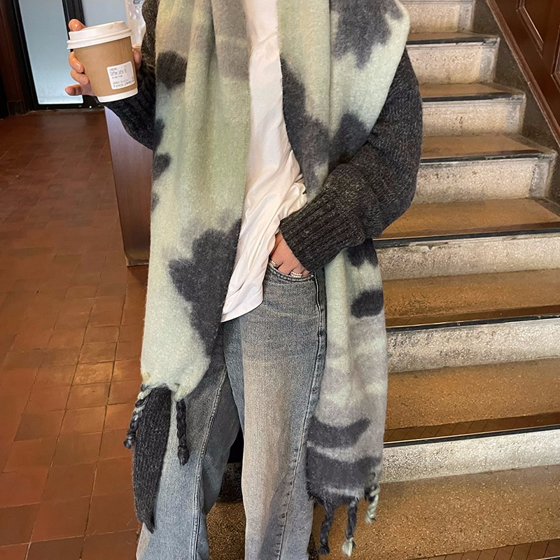 像阳光晒过软蓬蓬~秋冬百搭加厚围脖G马海毛撞色大披肩保暖围巾女