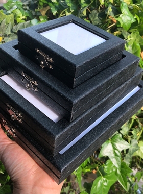 锁扣玻璃黑漆布收纳盒 珠宝3cmw20首饰盒 透明首饰2.5cm13展示盒