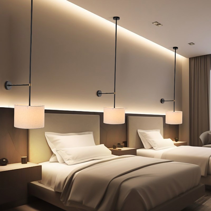 新款创意壁灯美式k布艺床头小吊灯简约酒店客房灯 卧室床头阅读灯