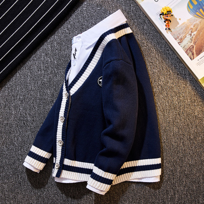 男童针织开衫2022年新款春装y薄款儿童纯棉毛衣外套中大童春秋款