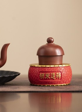 新中式国风圆形鼓摆件桌面工艺品文玩茶宠底座P杯垫茶托盖置增高