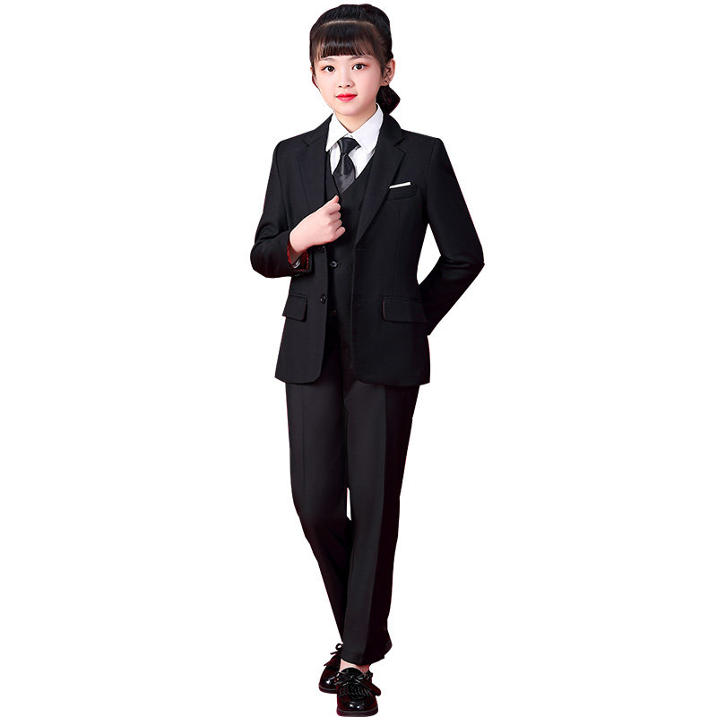 女童西装套装韩版l儿童西服模特走秀洋气中大童黑色外套小女孩炸