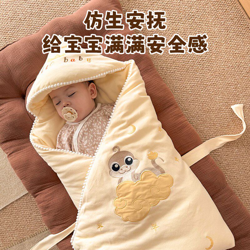 包被婴儿初生春秋纯棉a类u防惊跳睡袋新生儿外出抱被产房襁褓包单