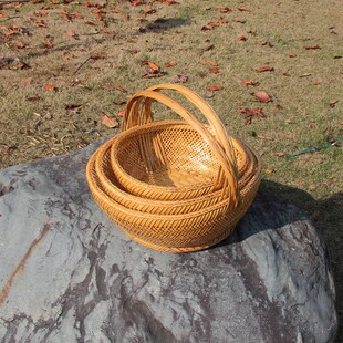湘西手工编织竹篮子手提篮v收纳筐购物菜篮子大号篮子装饰道具竹