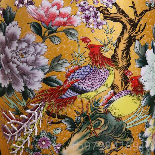 正品景镇插花珐彩花瓶瓷陶装饰博古架瑯瓷器摆件彷古摆件高德36cm