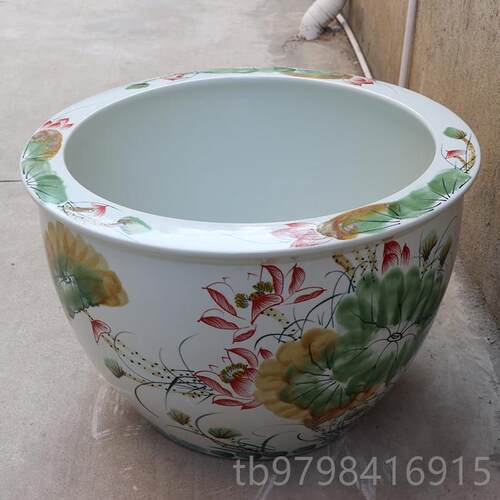 正品景德镇青地花陶瓷鱼落缸1米特水缸瓷缸睡莲大荷花缸乌龟大缸
