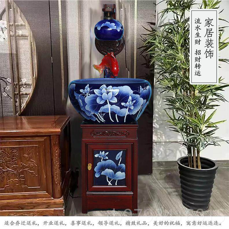 正品新款陶瓷式金鱼缸落鱼地缸家用玄关盆客厅柜景德镇养鱼办公室